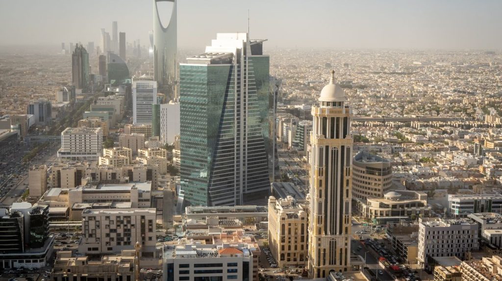 1 Riyadh Saudi Arabia Aerial view of Riyadh downtown with landscape view for Olaya district and King