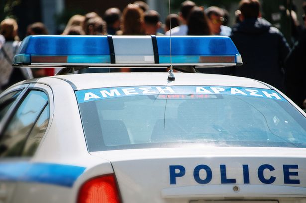 0 Rear view of Greek Police car