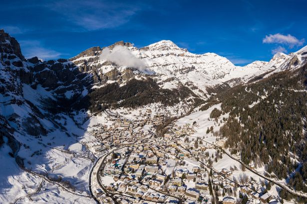 3 Stunning aerial view of the Leukerbad village in the alps in Canton Valais Switzerland