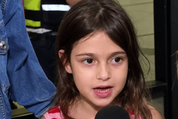 0 Nina Manes aged six speaking to the media in Tel Aviv